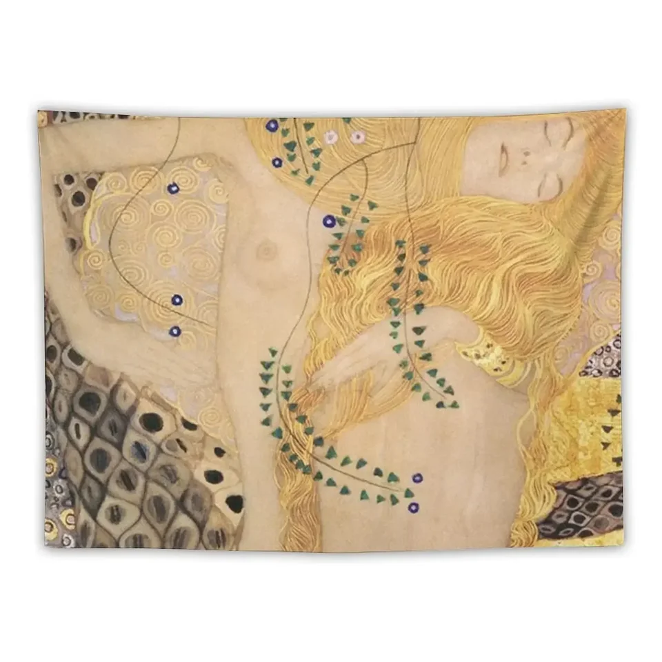 Vodný had I od Gustav Klimt-Gold Mermaid Art Nouveau Symbolizmus tapiséria luxusná obývacia izba dekorácia tapiséria