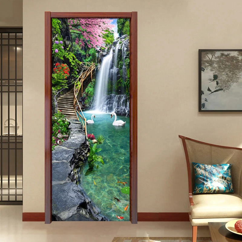 Vodopádová krajina 3D fotografia tapety pre obývaciu izbu SPELE SPELEBER PVC Self-pasívny vinylová stena papier 77x200cm/95x215cm