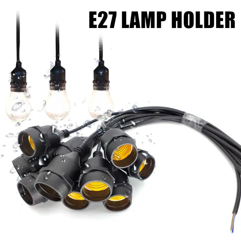 Vodotesné držiaky na základňu lampy E27 s 10-200cm linkou IP67 Svetelné rozhranie Outdoor Konektor LED špirálové špirálové meď PVC Retardant