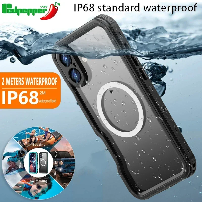 Vodotesné puzdro IP68 pre Apple iPhone 16 Plus, 16 Pro Max, 16 Pro, 16 puzdrové potápanie Swim Outdoor Sports Shockproof TPU Armor Case