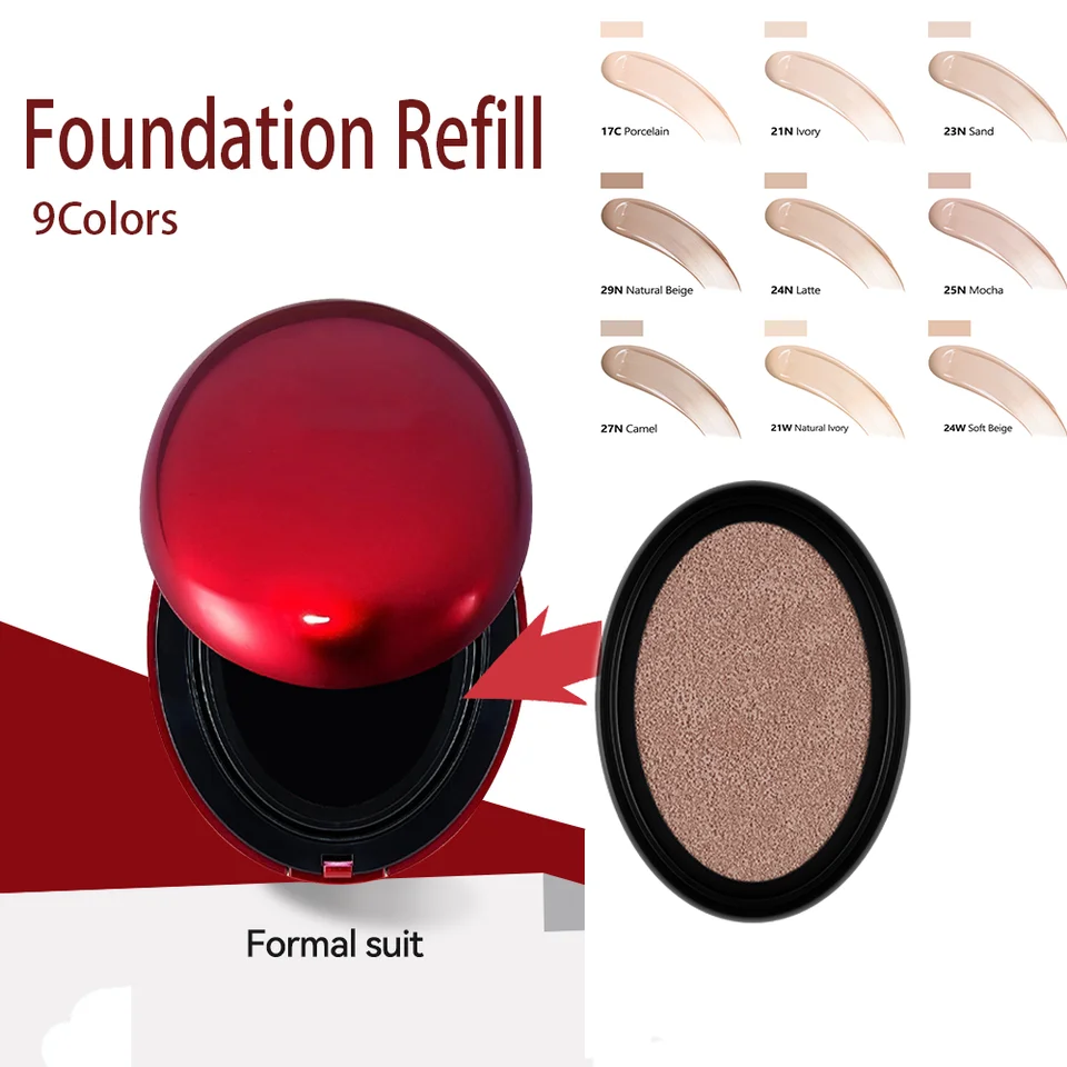 Vodotesné vankúše Foundation Refill Semi-matte Red Finish 72-hodinové opotrebenie Dlhodobé zostavovacie pokrytie ochrany pred slnkom Tirmakeup