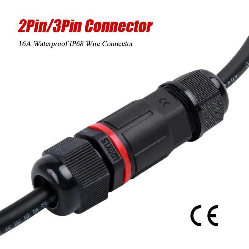 Vodotesný konektor 2pin 3pin káblového konektora vonku IP68 16A 400V Elektrické drôtové spojovacie skrinky Utesnené retardátory 6-12 mm drôtené konektory