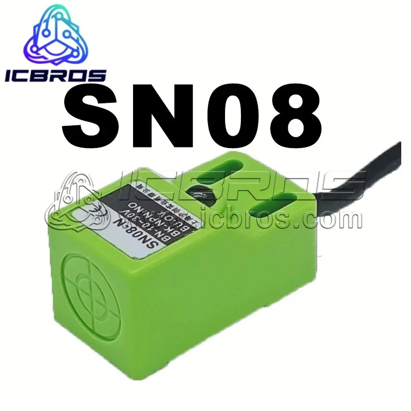 Vodotesný štvorcový proximitný spínač SN08-N SN08-P SN08-N2 SN08-P2 Tri drôt NPN Normálne otvorený a zatvorený kovový snímač PNP 24V