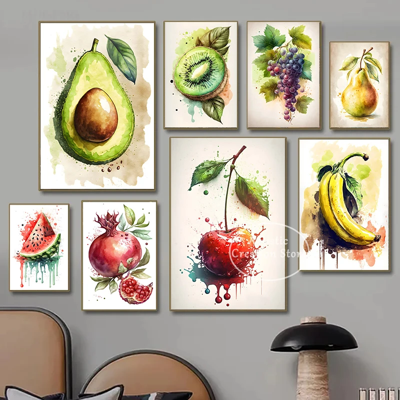 Vodály šťavnaté ovocné ovocné melón banán jablko Canvas maľba maľba nástenná reštaurácia reštaurácia kuchynská izba dekorácia plagát