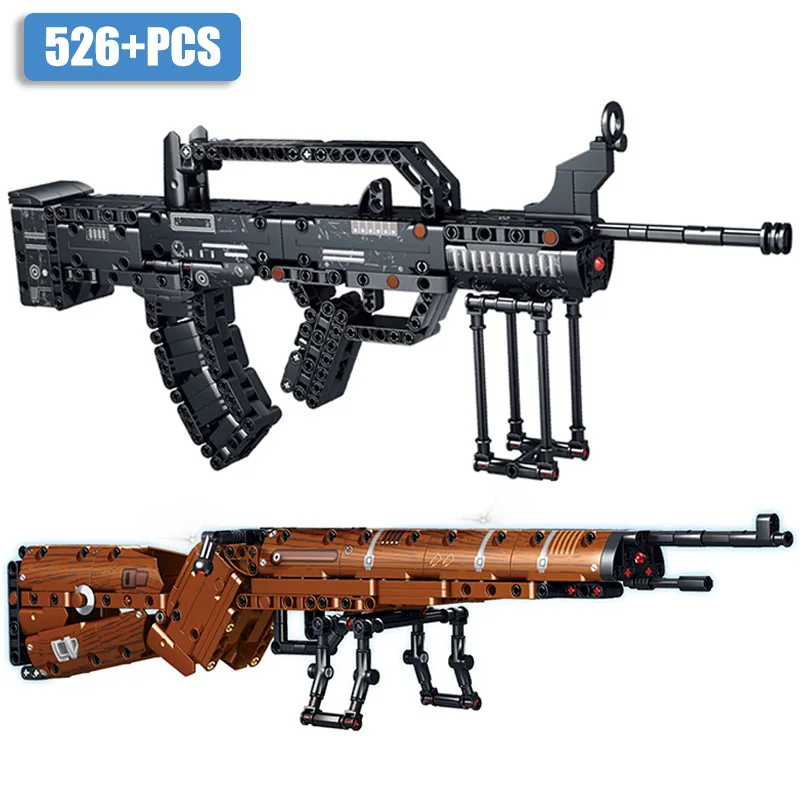 Vojenská MOC 98k Sniper Rifle Rifle QBZ95 Automatická pušková pištoľ Model Building Blocks DIY Kar98 zbrane Hračky pre deti Darčeky pre deti
