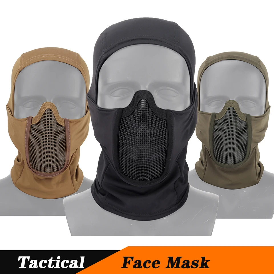 Vojenská taktika Baraklava Mask Air Gun Farebná guľa Polovica Maska Outdoor vojenský poľovnícka ochranná kovová sieťová maska