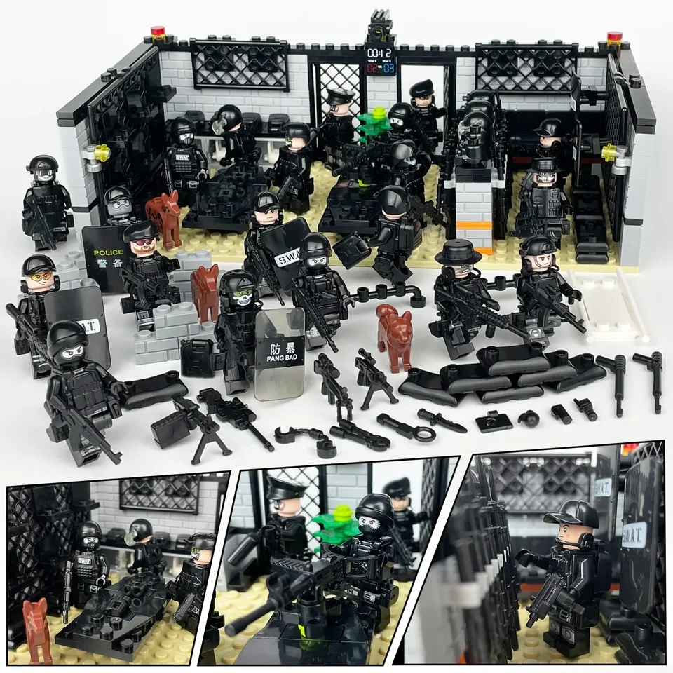 Vojenská základňa Špeciálne sily Moderný vojak Policajný pes Swat City figúrky zbrane Kontajnerové stavebné bloky Mini War Hračky WW2