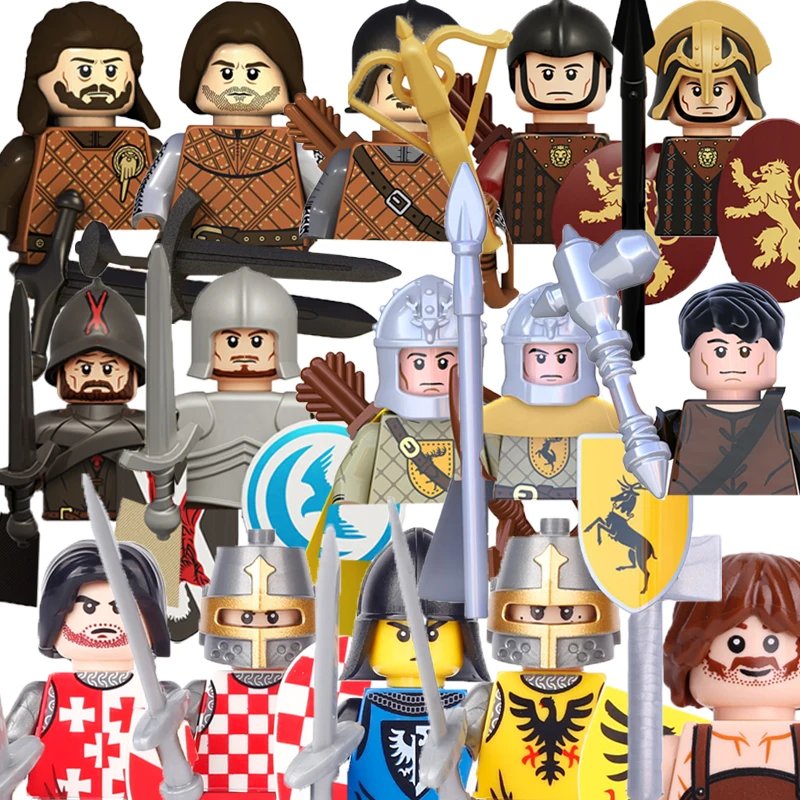 Vojenské stavebné bloky Stredoveké anime sci -fi solider figúrky darčeky zbrane rytier legie štíty prilba Mini tehly
