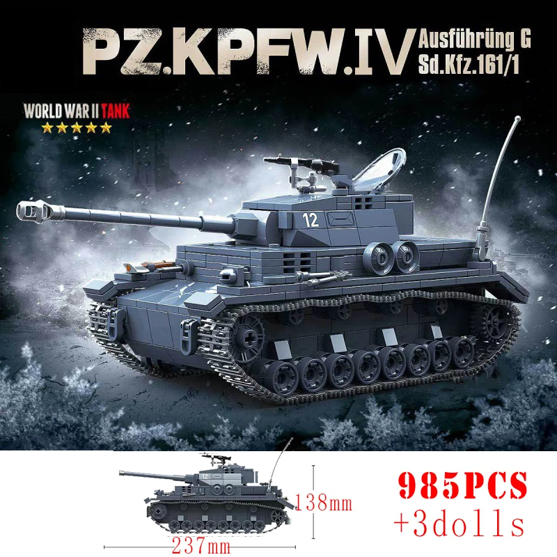 Vojenský nemecký Panzer IV Panther Stredný tank stavebné bloky WW2 Armádne zbrane Sherman KV-1 PZKPFW Tanks DETI Hračky pre deti