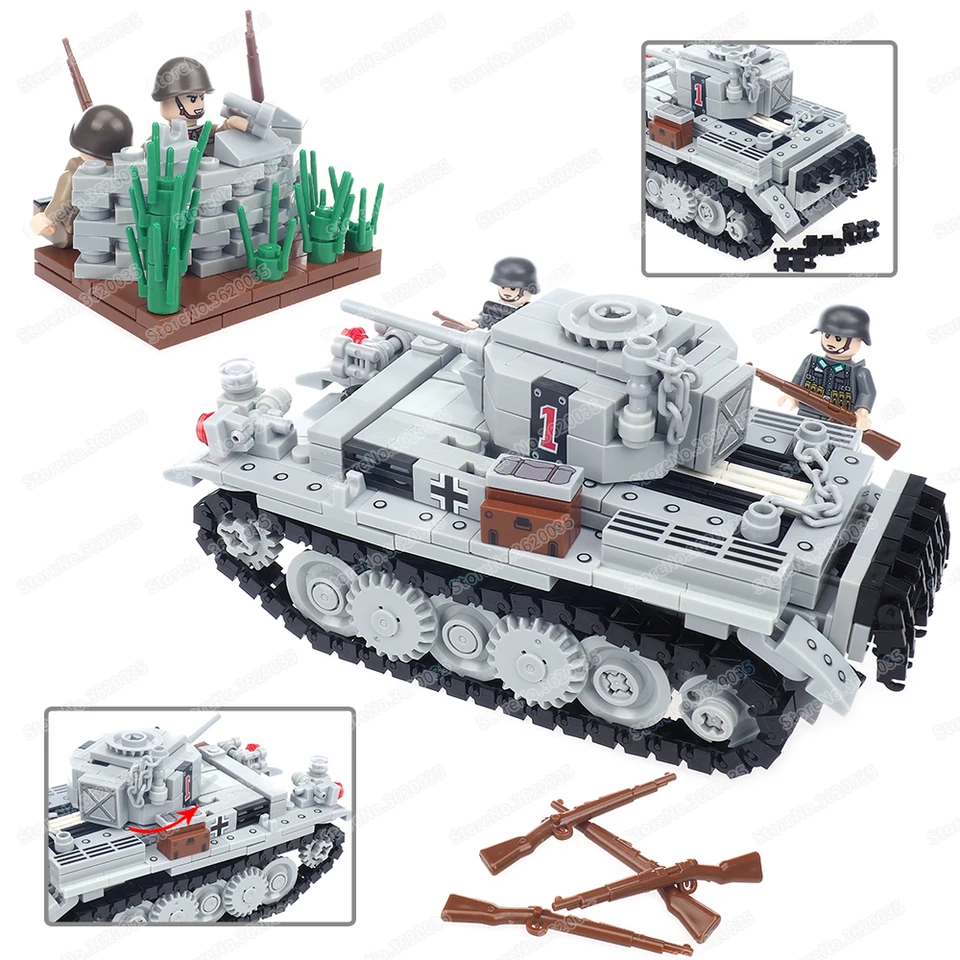 Vojenský VK601 NO1 Tank Type C Building Bloft Zhromaždené figúrky druhej svetovej vojny vojnové ľahké brnenie Model zbrane vozidla pre deti darček