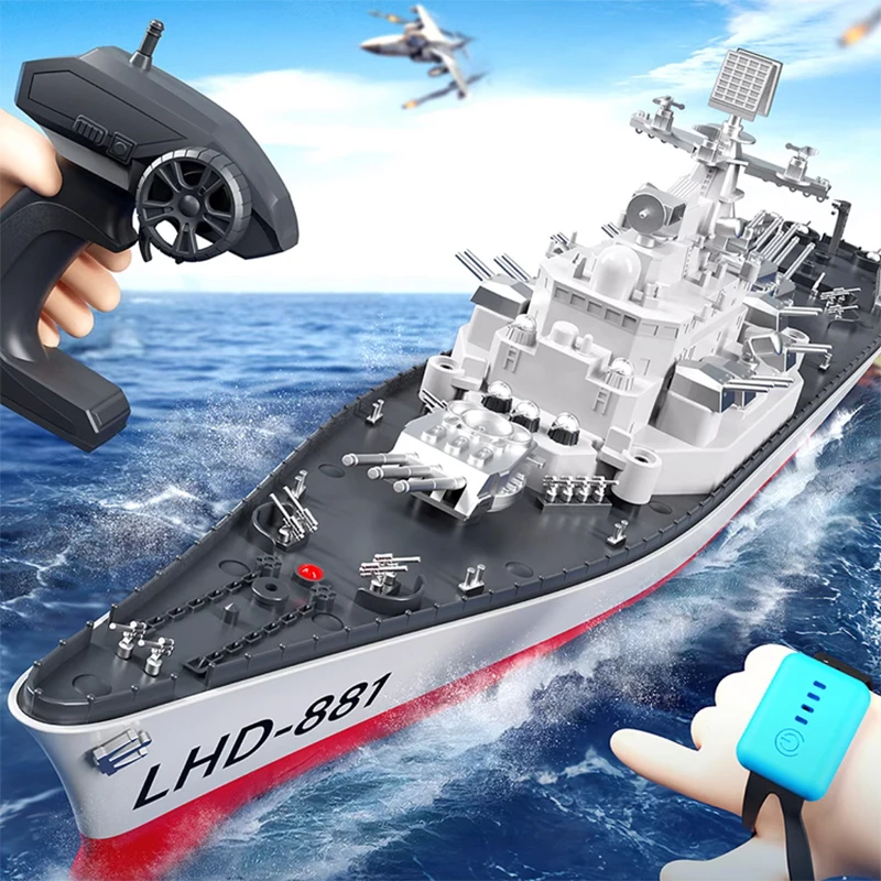 Vojna vojnová loď na diaľkovom ovládaní, ktorá je spustiteľná simulácia hračiek na lodi Mothership New Battleship 1/390 2.4G