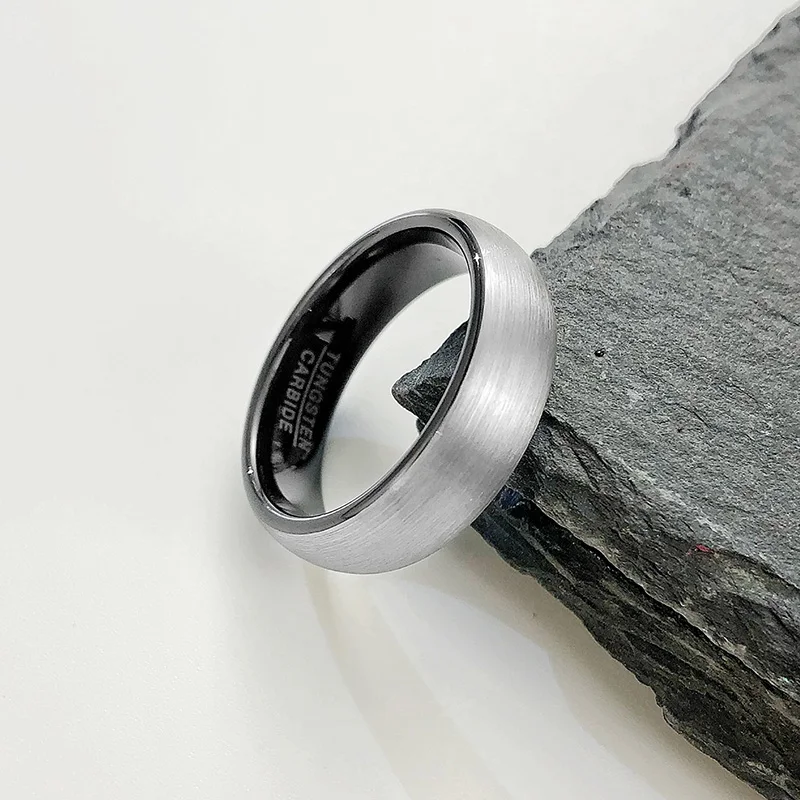 Volfrámovia prsteň Plain Grey 6mm Brushed Dome Wedding Band Rings Pánske výročie šperky