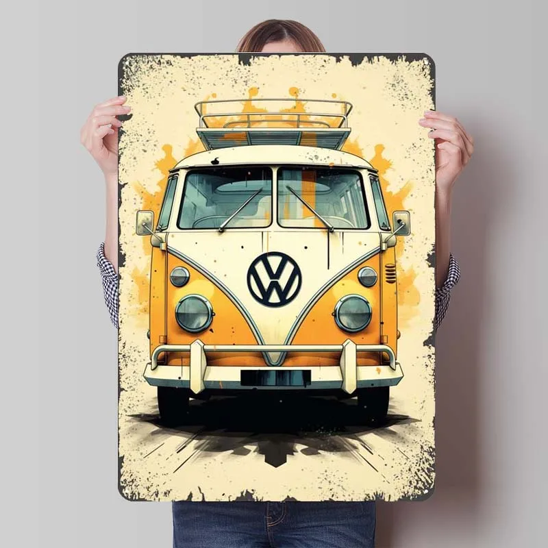Volkswagen T1 Camper Van Tinplate Sign Sign Classic Car Plagátová spálňa Dekorácie izba kovové značky pre nástenné umenie dekorácie Man Cave