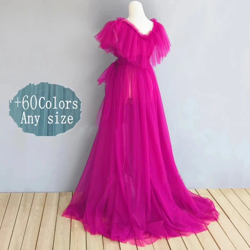 Voláre číre tylle formálne večerné šaty Foto natáčanie tylového šaty, materská fotografia Vestidos parazadas bábätko