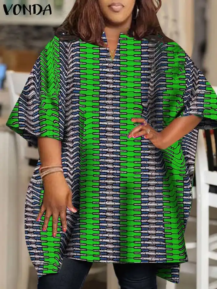 Vonda Ženy Elegantná blúzka 2024 Summer Bohemian tlačené topy večierky Plážové móda móda polovica rukávu Príležitostné voľné V krku Blusas
