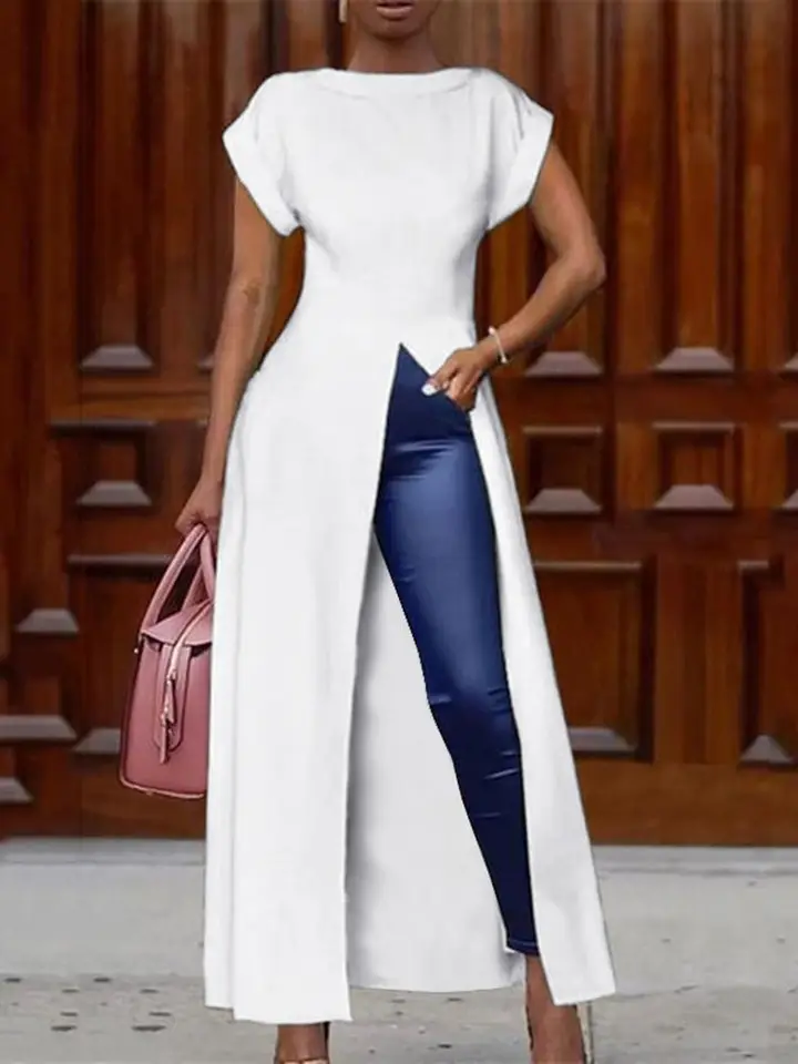 Vonda Ženy Elegantné dlhé blúzka Summer Elegantné rozdelenie asymetrickej tuniky Top 2024 Krátke rukávy Solid Casy Party Blusas Feminina