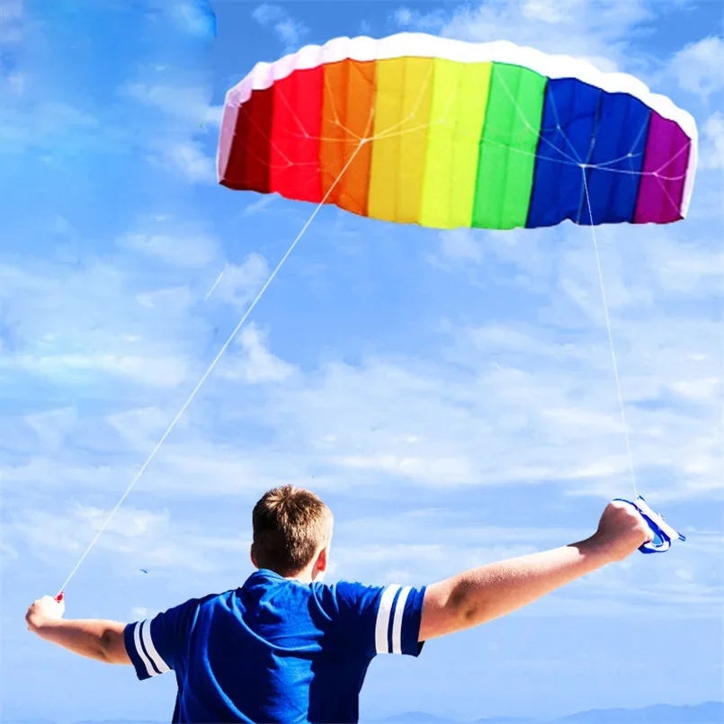 Vonkajšia zábava Vysoko kvalitná 1,4 m duálna linka Parafoil Kite s rukoväťou String Rainbow Kite Sports Hračky pláž dobré lietanie