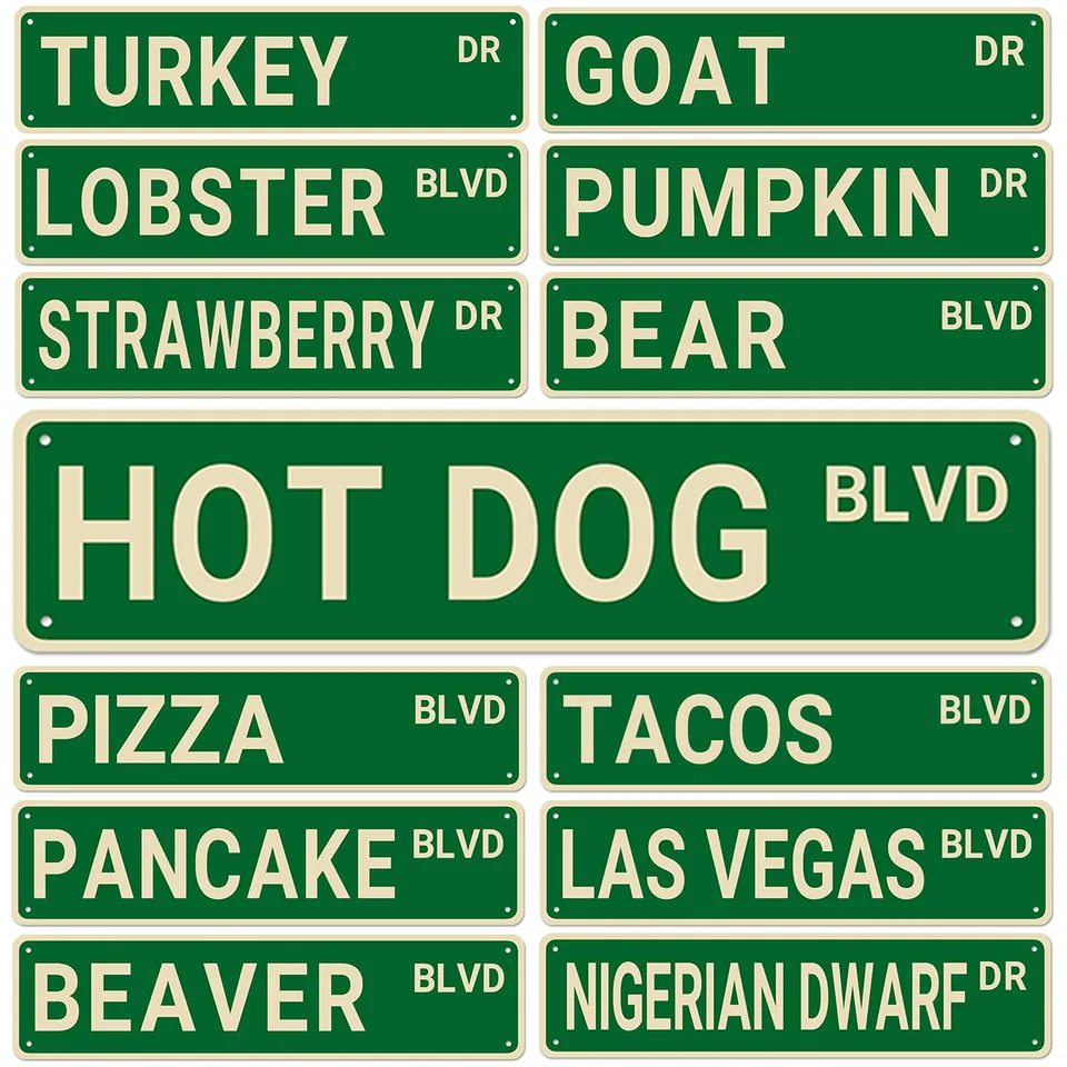 Vonkajšie kovové značky plechovky Instagram Style Hot Dog Blvd Street znamenie zábavný park Scénické retro cestné značky Country retro dekoratívne