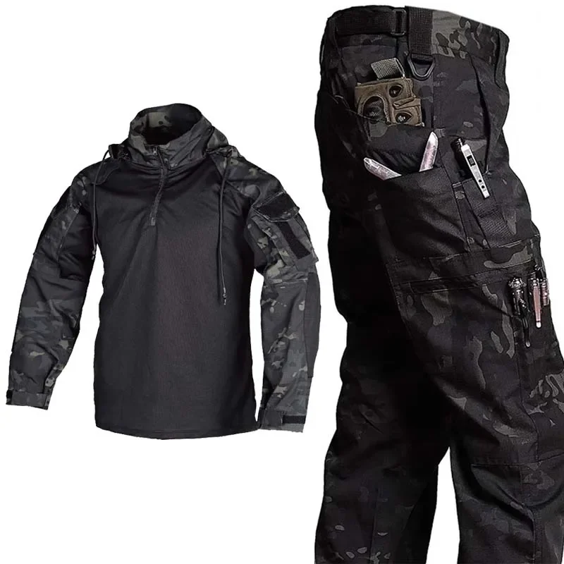 Vonkajšie nohavice muži Men oblečenie taktické uniformné obleky camo combat košele kemping kemping viacp vrecko-rezistentné nákladné nohavice poľovníctvo