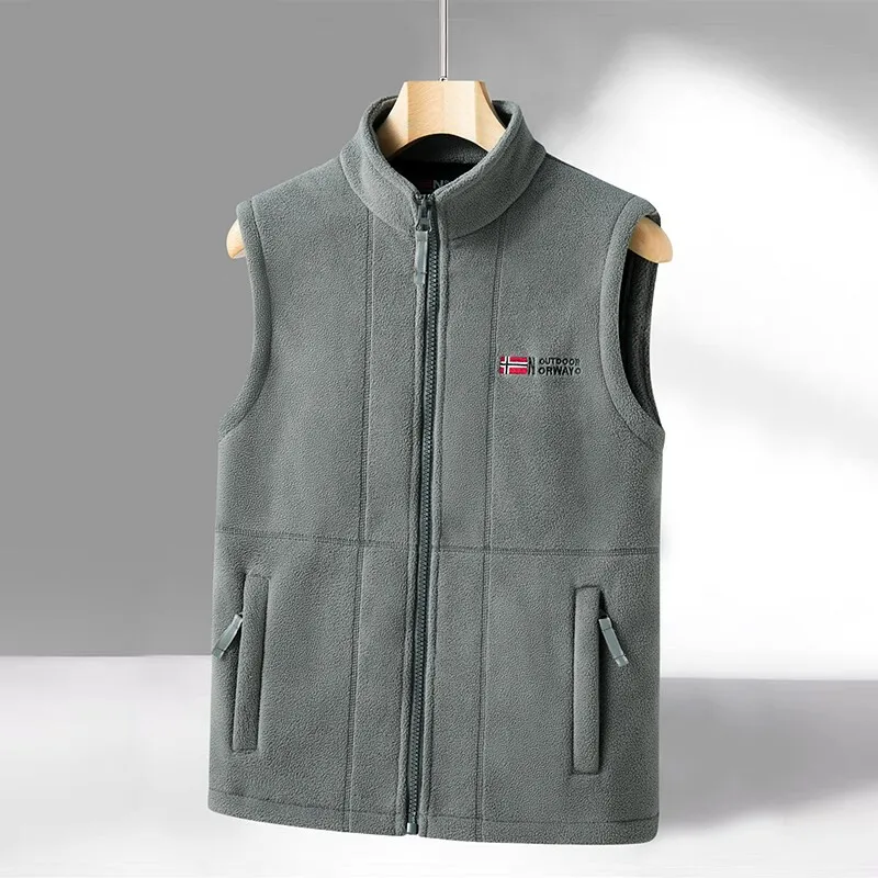 Vonkajšie odevy fleece vesty Men na jeseň zimné rukávy bez rukávov, fleece bunda masívna farba teplá vesta vonkajšia módna turistika Polárny oblek