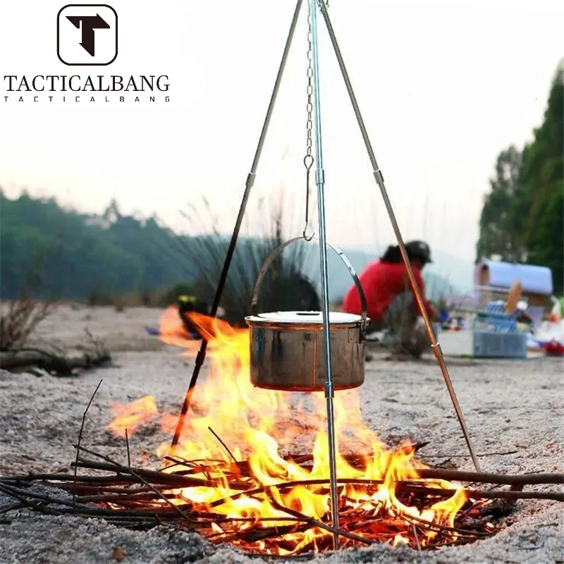 Vonkajší kemping Campfire Picnic Picnic Cooking Treod zavesenie hrnca Prenosný grilovanie vonkajšieho sporáka hrnca liatinový paľba gril