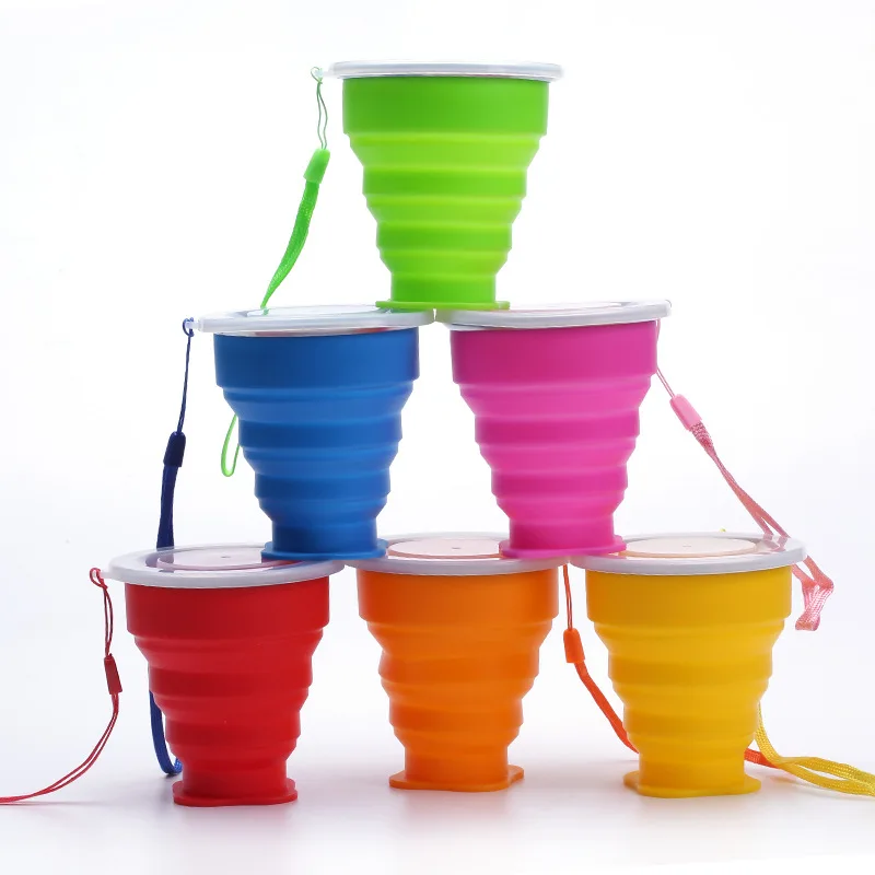 Vonkajší prenosný silikónový zasunuteľný skladací šálka s krytom káblové puzdro piknik turistika Mini vodné sklo Drinkware
