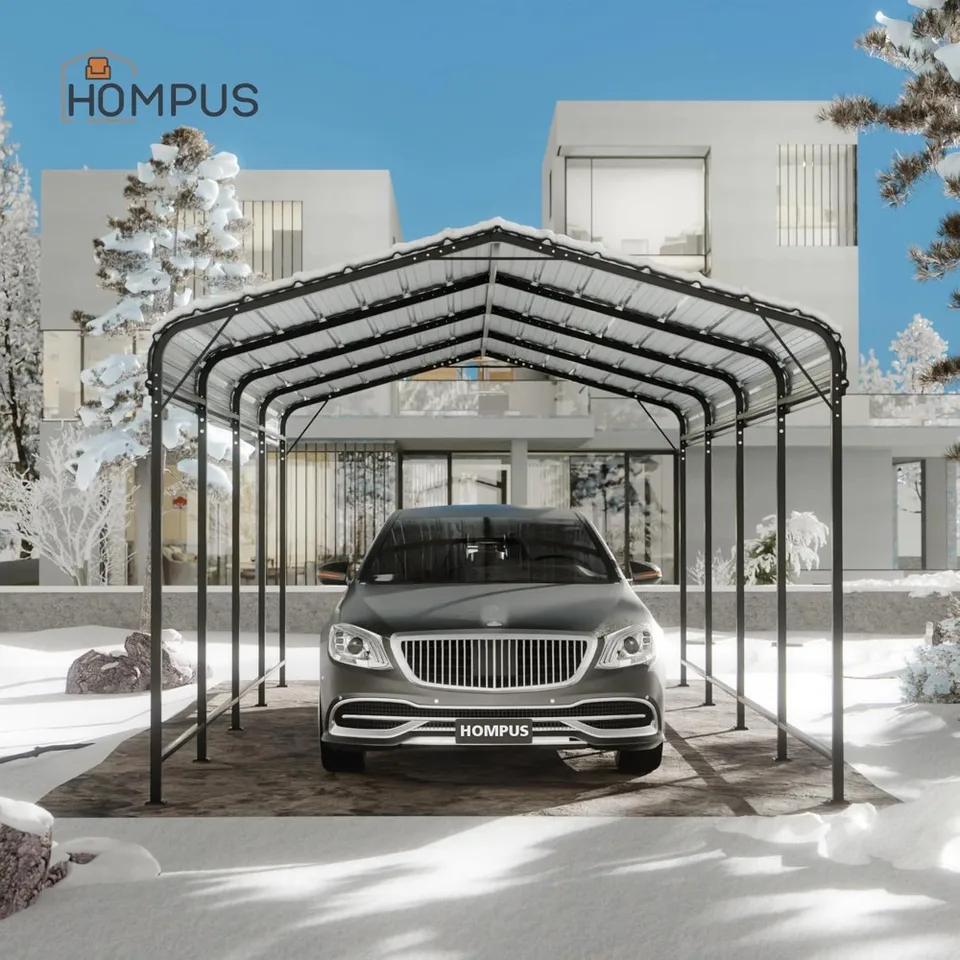 Vonkajší prístrešok, 10'x20 'Carport s pozinkovanou oceľou strechou, vysokovýkonný baldachýn pre garáž, vonkajšie útočisko pre garážové auto prístrešie