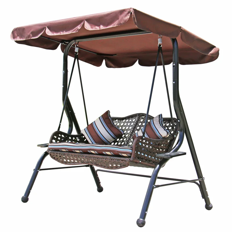 Vonkajší výkyv Dvojité trojité zavesenie stoličky Indoor Courtyard Balkón Cradle Dospelý kovaný železo Rattan Rocking Rocking