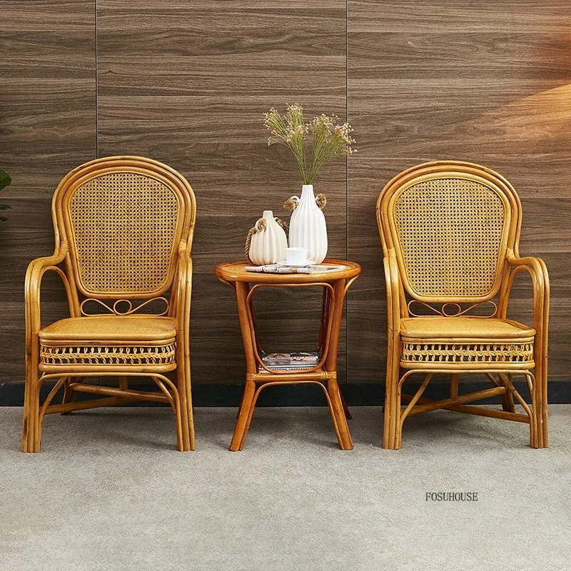 Vonkajší záhradný nábytok súpravy Prírodné ratanové stoličky na voľný čas na balkónový stôl a stoličky Courtyard Terrace Sun Stoličky