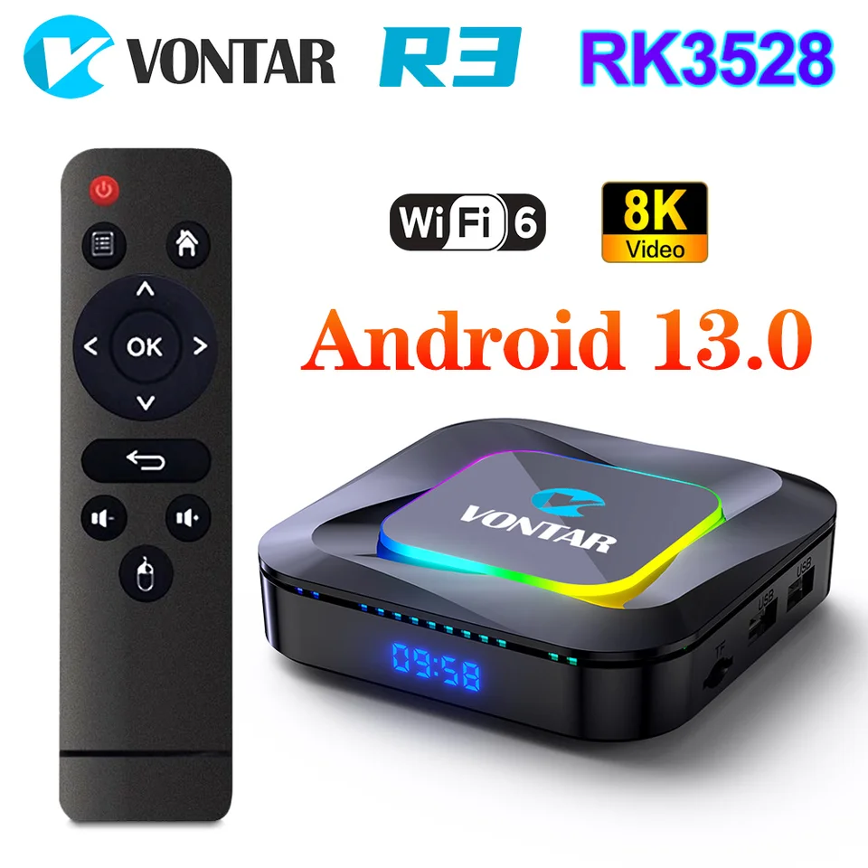 Vontar R3 Smart TV Box Android 13.0 Rockchip RK3528 Max 4GB 128 GB Podpora 8K VIDEO HDR10+ BT5.0 WIFI6 4K Set TOP TOHO ZABEZPEČENSTVO 2GB 16 GB