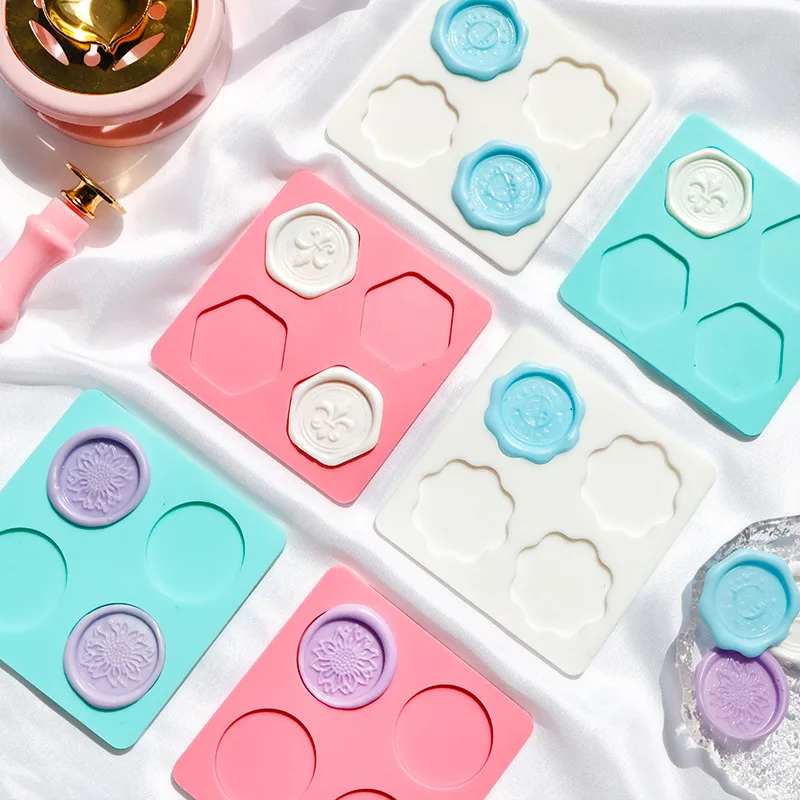 Vosková pečiatka Silikone Fold Dobe Round Hexagon Kvety tesniaci vosk plesne Rohoty tesniace tvary pevné pečiatky DIY Scrapbook Tool