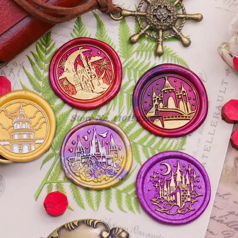 Voskové pečiatky Bell Tower City Street Lights Rose Sealing Head For Festival Gift Brapping Cards Scrapbooking Seal DIY Craft