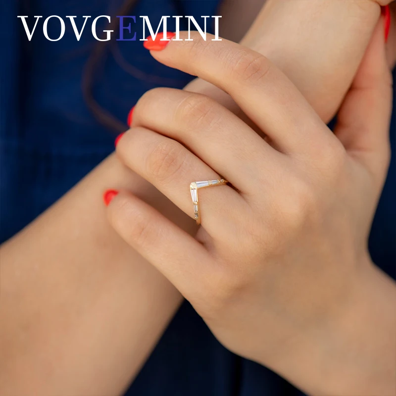Vovgemini Moissanite Ring Band Celkom 0,6 cc bagety tvar 18k Pure Gold 585 Príslušenstvo pre ženy Anillos Vianoce