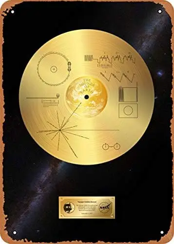 Voyager 1 Voyager 1 Zlatý rekordný kovový plechový znak Vintage 8x12 palcový dekor