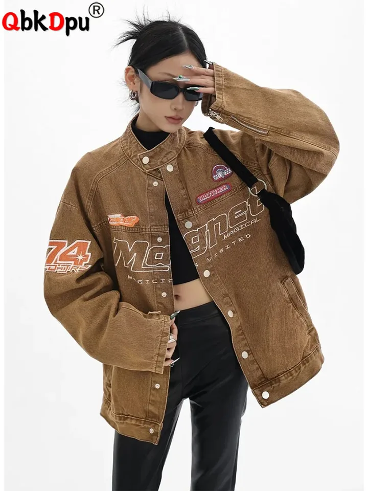 Voľná ​​tlačová džínsová móda módne ženy streetwear bundy vinobranie klasiky všestranné jar Ceketler Casual Cowboy Chaquetas