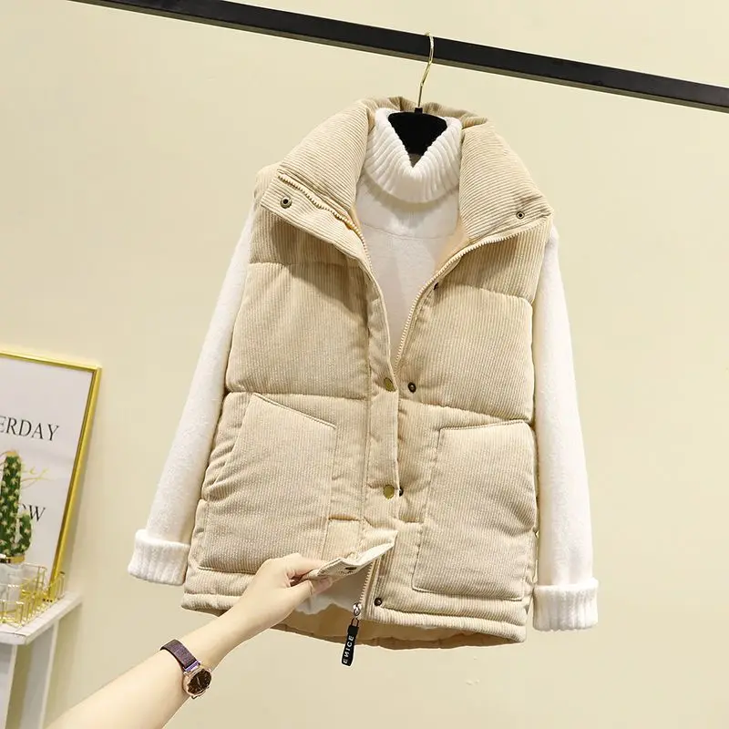 Voľné Corduroy Lady Giletes Solid marhule dámske čalúnené bavlnené vesty bez rukávov klasické ľahké lacné lacné teplé elegantné pekné pekné pekné