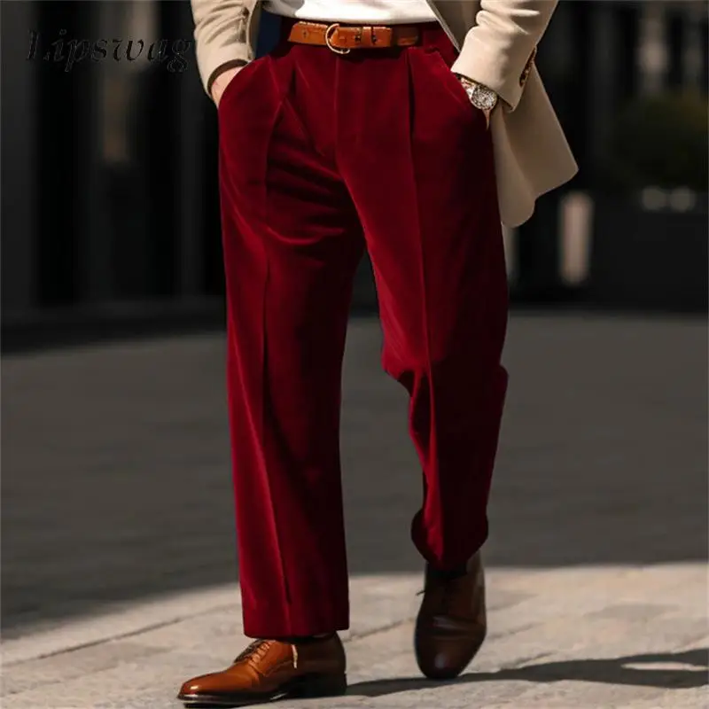 Voľný čas na tuhé farby Velvet nohavice pánske nové príležitostné voľné rovné nohavice 2025 jarné pádové módne obleky nohavice pre mužov streetwear