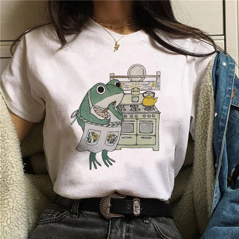 Voľný čas v štýle akadémie karikatúra žaba tričko jarné leto voľný čas veľké dámske tričko ulzzang harajuku módne všestranné krátke krátke