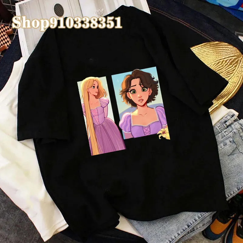 Voľný čas zamotaný rapunzel karikatúra princezná tričko jarné letné dámske tričko Ulzzang harajuku módne top s krátkym rukávom