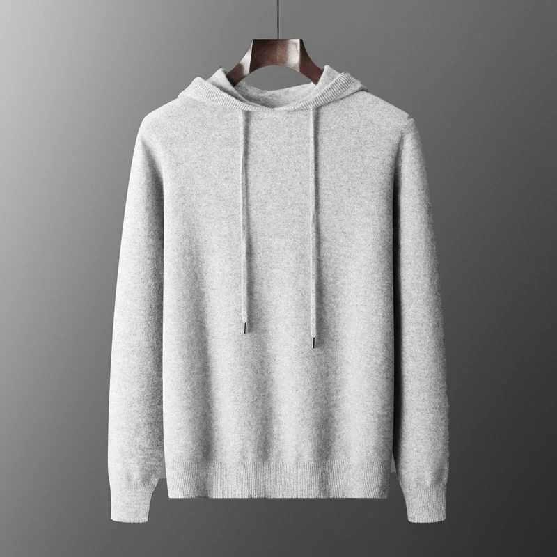 Voľný čas športový kašmírový sveter Pánsky sveter s kapucňou Zhruba 100% merino vlna teplý sveter s kapucňou High pás
