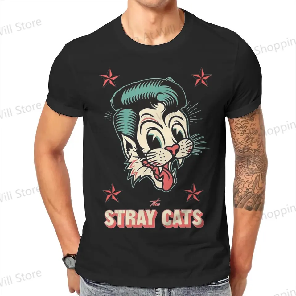 Vrcholy 100% bavlnené voľný čas športy retro kapela Stray Cats Men's and Dámske tričká Stray Cats Rock Struka rukávu Zábavná tlač