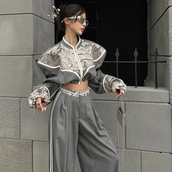 Vrcholy a nohavice streetwear estetické všetky zápasia s zipsom vrcholy kórejských módnych vintage patchwork kaats dám Harajuku voľné oblečenie