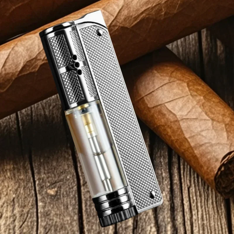 Vreckový zapaľovač s LED svetlom náplňovateľné butánske plynové zapaľovače fajčiarske príslušenstvo Windproof Atter Flame Cigaret Spater