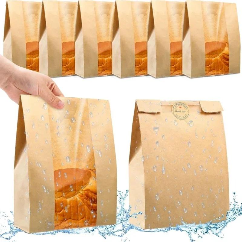 Vrecká na chlieb s hmotnosťou 25ks pre domáci chlieb, kyslé papierové vrecká s oknom, 50% hrubšie 13,7 x 8,2 x 3,7 palca veľké pekárske vrecká