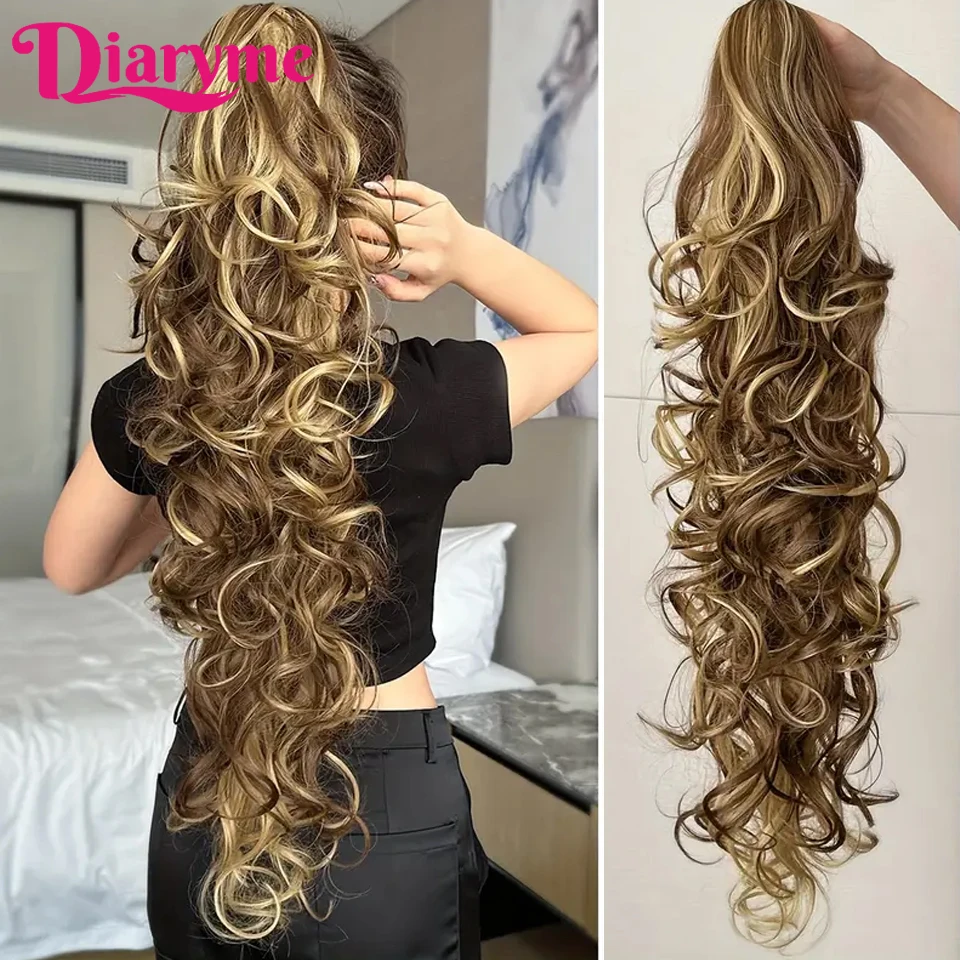 Vrstvené dlhé kučeravé zvlnené cytail clip clip syntetické predlžovanie vlasov črepky pre ženy pre ženy klip v cytail Hair extensi