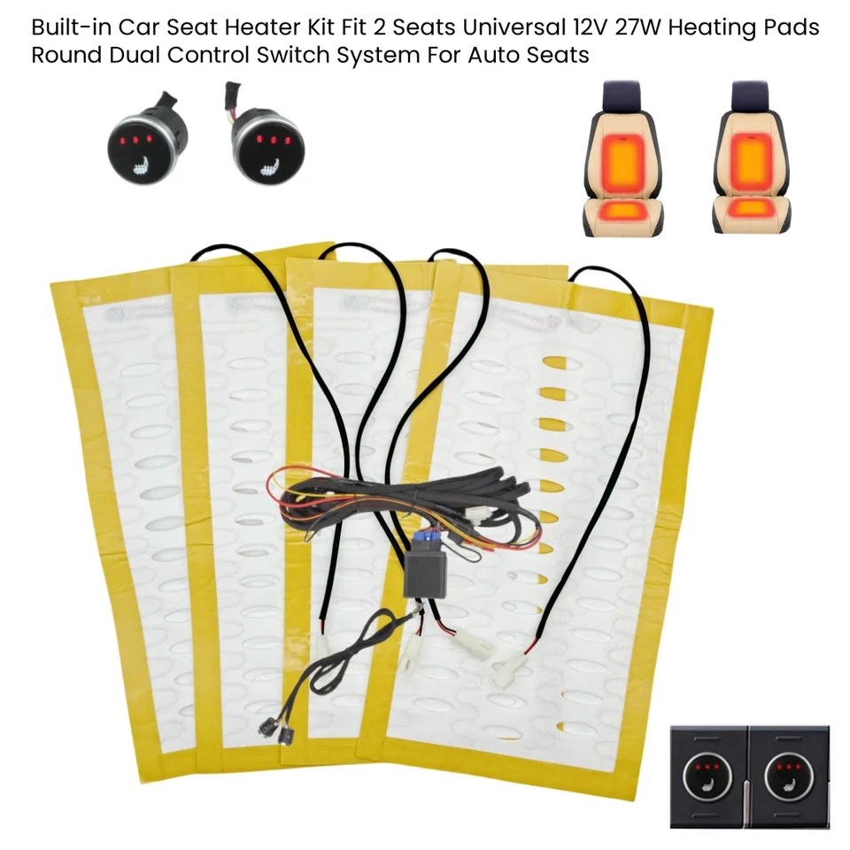 Vstavaná súprava na ohrievače autosedačiek Fit 2 sedadlá Univerzálne 12V 27W Vykurovacie podložky Round Dual Control Switch System pre automatické sedadlá