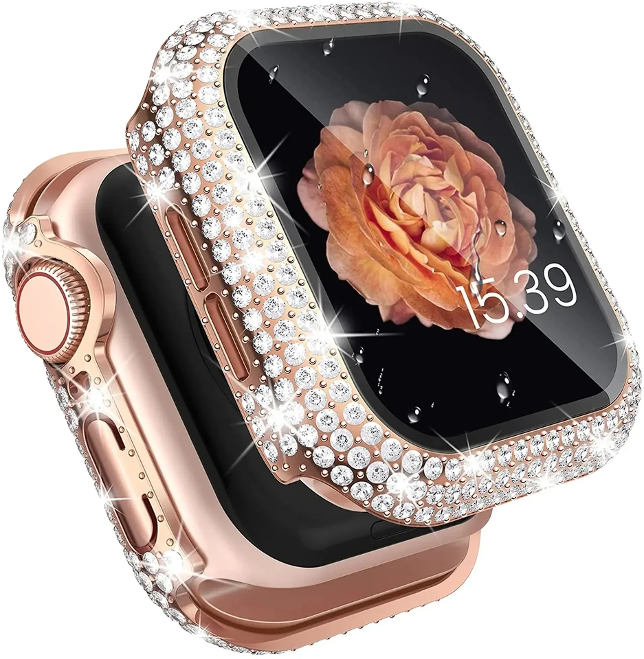 Vstavané temperované sklo Diamond Watch Pase pre Apple Watch 41 mm 45 mm 38 mm 40 mm 42 mm 44 mm séria Iwatch 9 8 7 6 SE 5 4 3 kryt