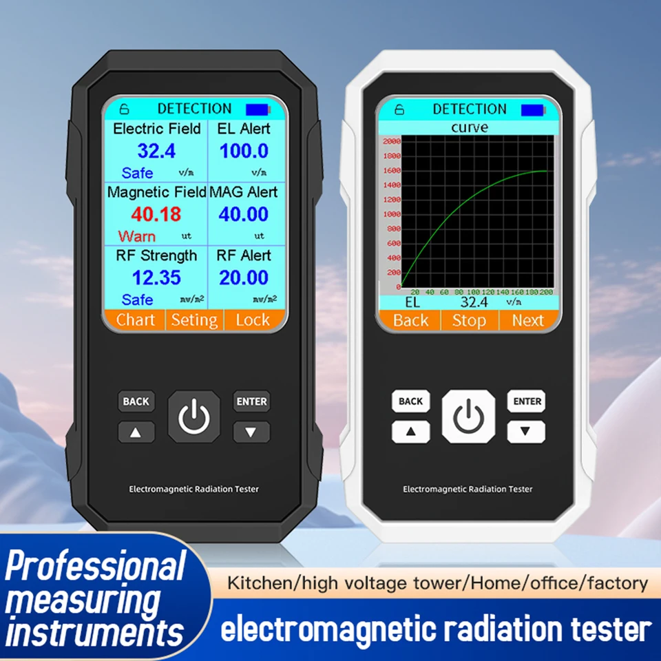 VTER2 Elektromagnetický detektor žiarenia Digitálny EMF Meter Elektromagnetické pole podsvietená farebná obrazovka pre domov a kanceláriu
