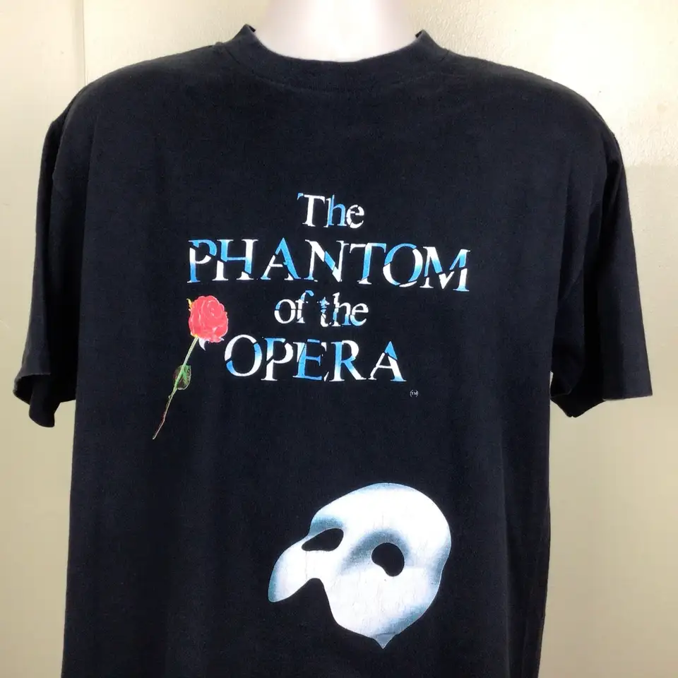 VTG 90s Phantom operného tričku Black L/XL Broadway Musical Andrew Lloyd Webber
