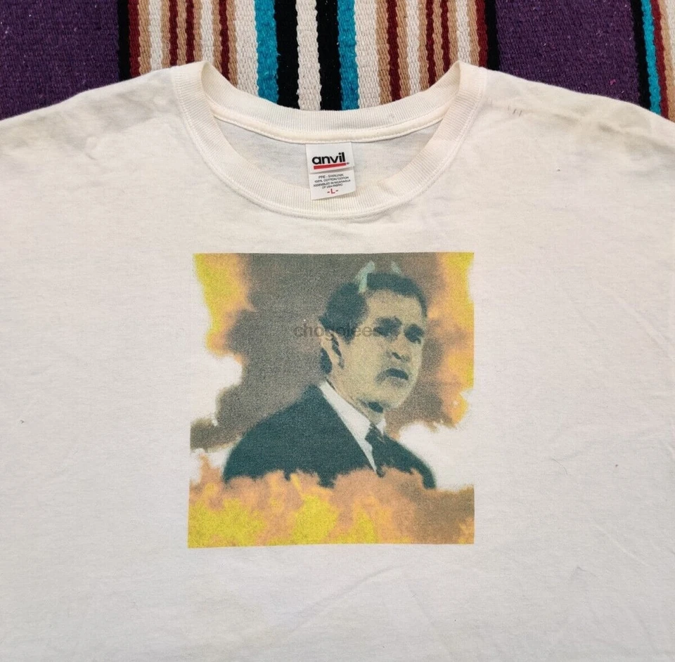 VTG Prezident George W Bush Devil Demon Funny Graphic White T košeľ